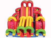 Inflatable Large-Scale Double Slide with Obstacle Course Fun City