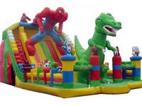 inflatable dinasaur playground with spiderman climbing slide