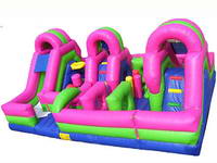 Inflatable Pink Three Slides Obstacle Course for Kiddie Park