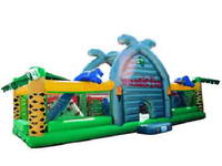 Inflatable 5 In 1 Jungle Bounce House Slide Obstacle Climbing Combo