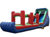 Inflatable Single Wet Slide With Slip Lane