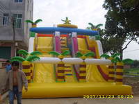 Giant Inflatable Tropical Jungle Theme Slide With Dual Lanes