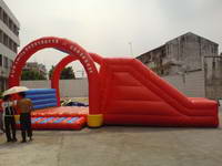 Inflatable Red Slide With Bouncy Field For Kids Party Games
