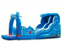 Inflatable Waves And Dolphin Slide In Ocean Blue