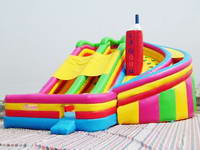 Inflatable Curved Lane Slide With Multi Colors