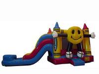 Happy Face 7 In 1 Inflatable Crayon Land Bouncer Slide Combo