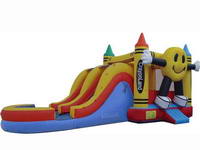 Happy Face 7 In 1 Inflatable Crayon Land Bounce House Slide