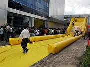 All Yellow Giant Inflatable Zorb Ball Ramp Race Track for Sale