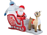 Gemmy Airblown Inflatable Rudolph Pulling Santa Prop Christmas Decoration