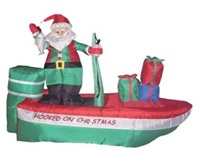 5 Foot Tall Christmas Inflatable Santa Claus Fishing on Boat