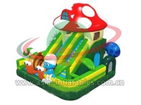 2017 New Inflatable Smurf Slide With Mushroom House