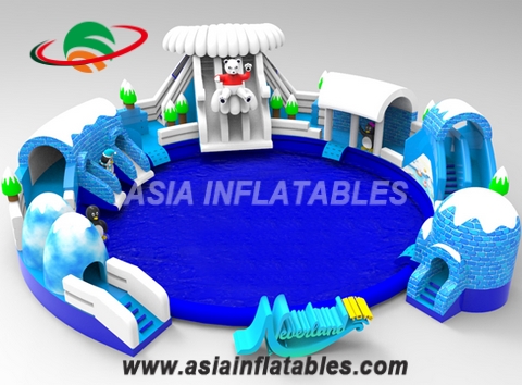 Commercial Inflatable Ice World Theme Water Park With Pool and Slide