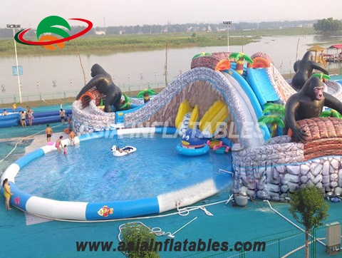 Inflatable Animal Theme Water Movable Park with 3 Pools and Slides