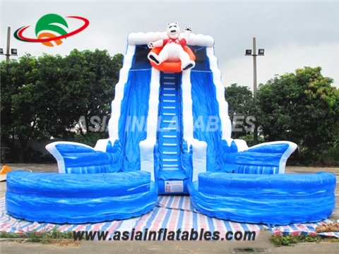 Blue Bear Theme Dual Lane Inflatable Water Slide