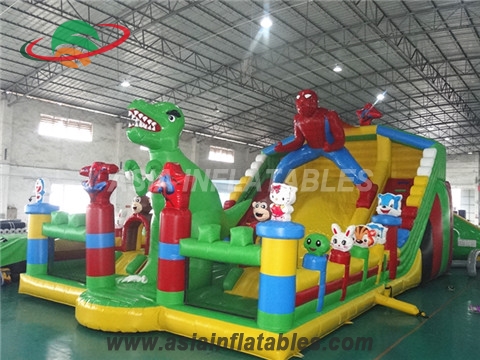 Inflatable Dinasaur Playground with Spiderman Climbing Slide
